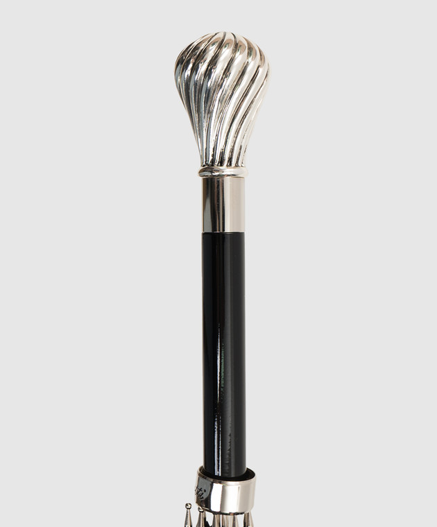 Pasotti Черный зонтик-трость Silver Knob Handle в полоску OMITUO478RASO10844 изображение 3