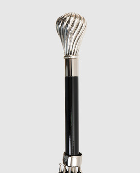 Pasotti Черный зонтик-трость Silver Knob Handle в полоску OMITUO478RASO10844