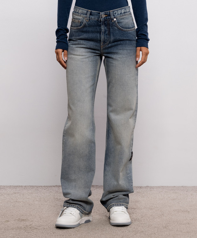 Off-White Голубые джинсы с эффектом потертости 2FM00606B изображение 3