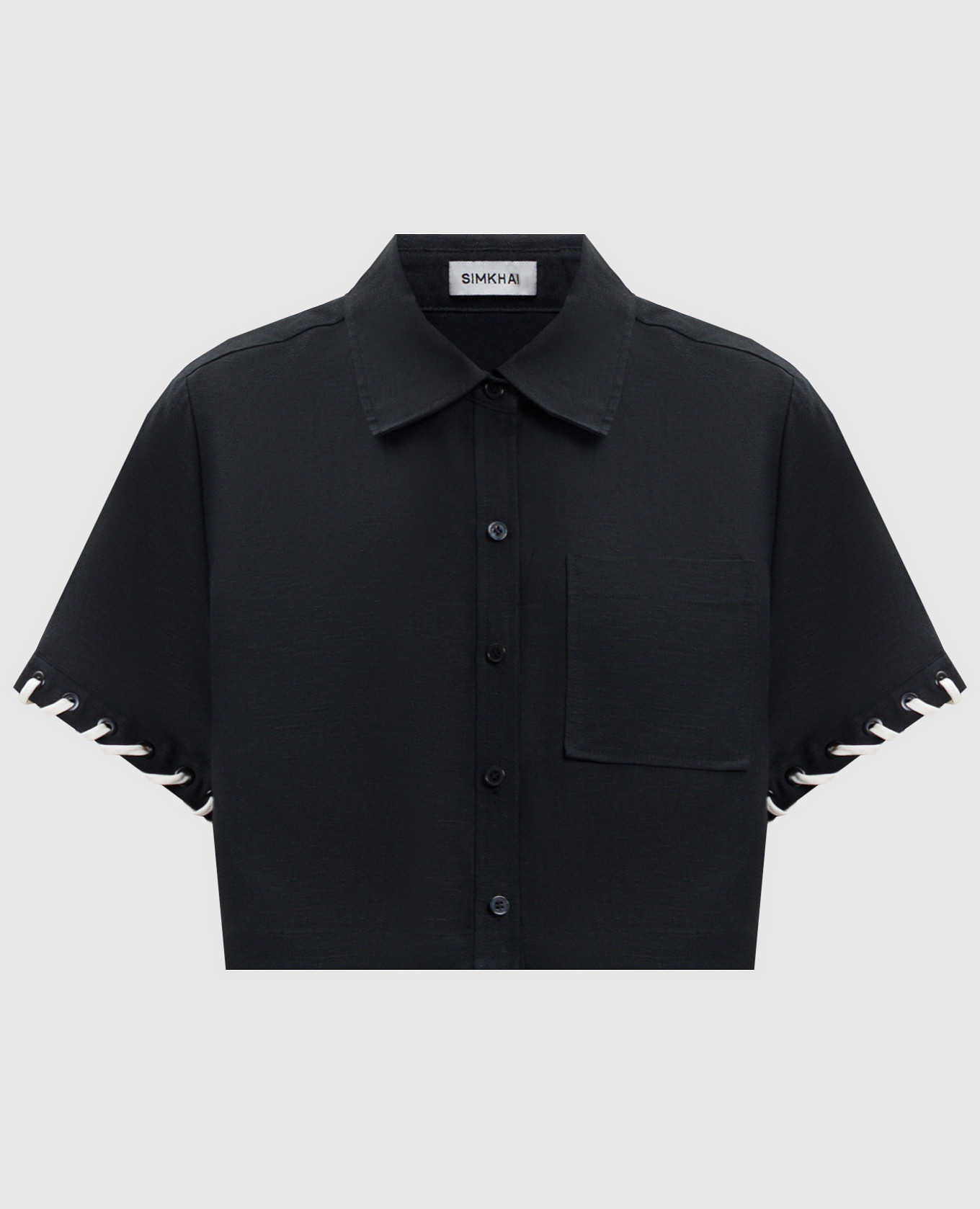 Черная укороченная рубашка с льном