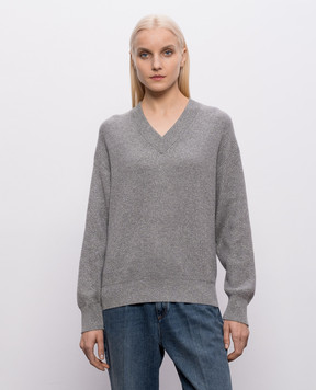 Brunello Cucinelli Сірий пуловер з кашеміром з люрексом M1E224722P