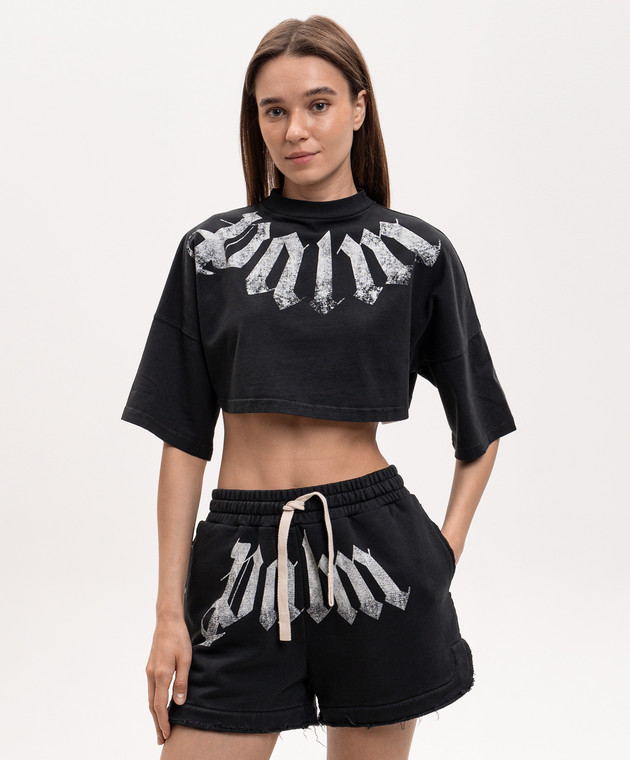 Palm Angels Черная укороченная футболка с принтом логотипа PWAA054S26JER004 изображение 3