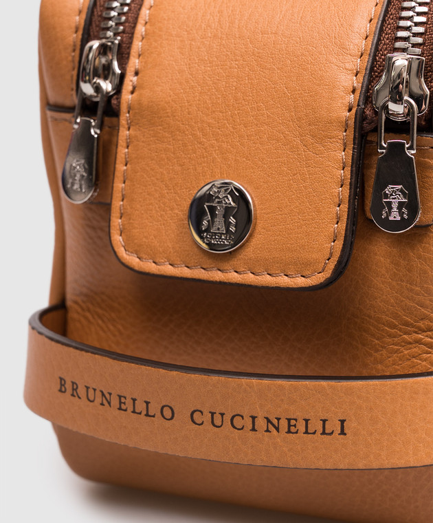 Brunello Cucinelli Коричневий шкіряний несесер з тисненням логотипа MWTGBU334 зображення 3