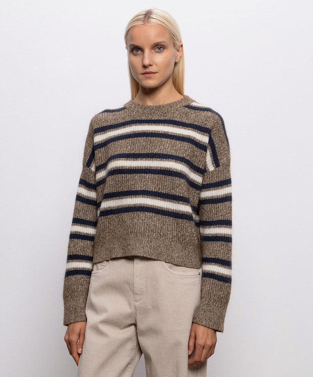 Brunello Cucinelli Коричневий джемпер з кашеміром та вовною в смужку MTX767910 зображення 3