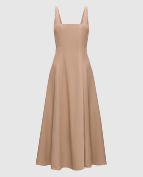 Twinset Бежева сукня міді з льоном 261TF2021