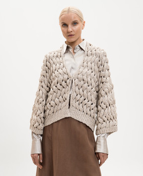 Brunello Cucinelli Серый кардиган с шелком и льном с пайетками MEA347506P