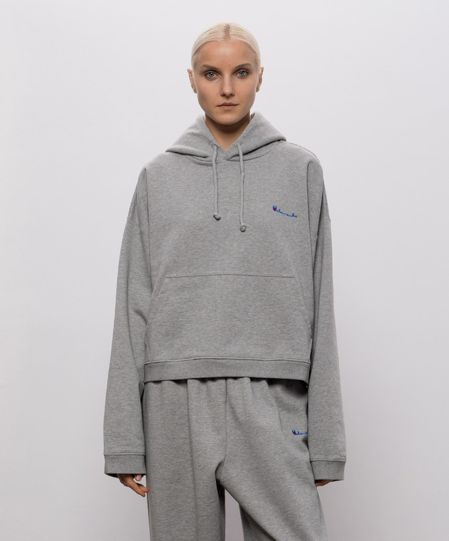 Vetements Серое двустороннее худи с вышивкой логотипа MH27HD223G изображение 3