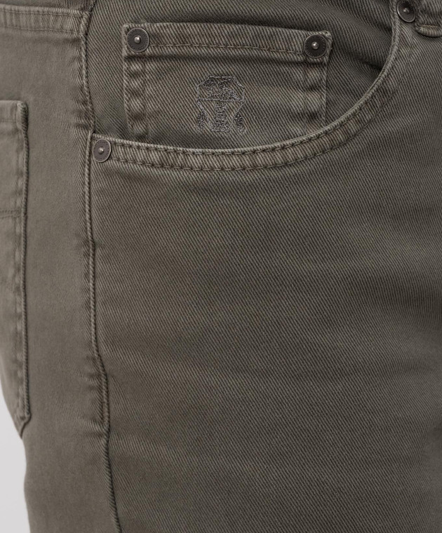 Brunello Cucinelli Джинсы цвета хаки с вышивкой эмблемы M277PD3210 изображение 5