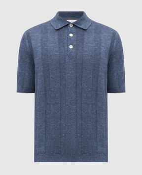 Brunello Cucinelli Синее поло с льном M2L707815