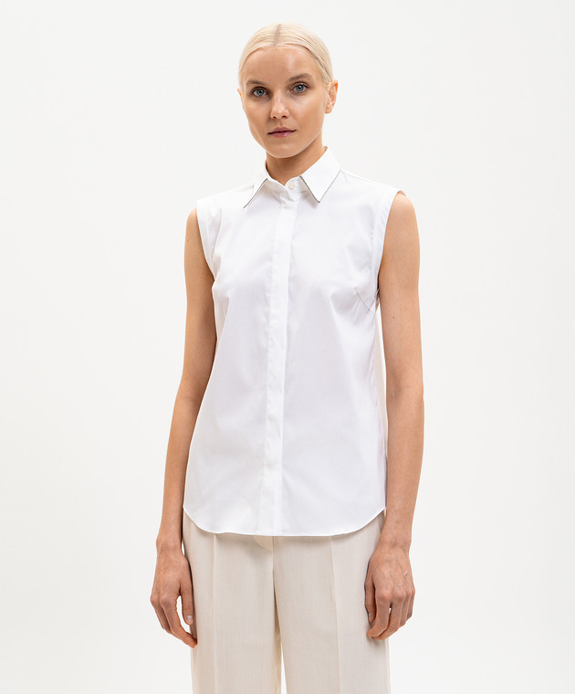 Brunello Cucinelli Біла сорочка без рукавів з оздобленням на комірі MP091MA616 зображення 3