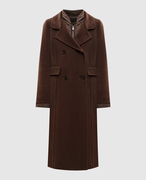MooRER Коричневе двобортне пальто Almeida з вовни та кашеміру зі знімною пуховою курткою ALMEIDACWX