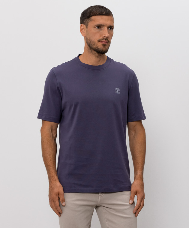 Brunello Cucinelli Фиолетовая футболка с принтом эмблемы M0B138440 изображение 2