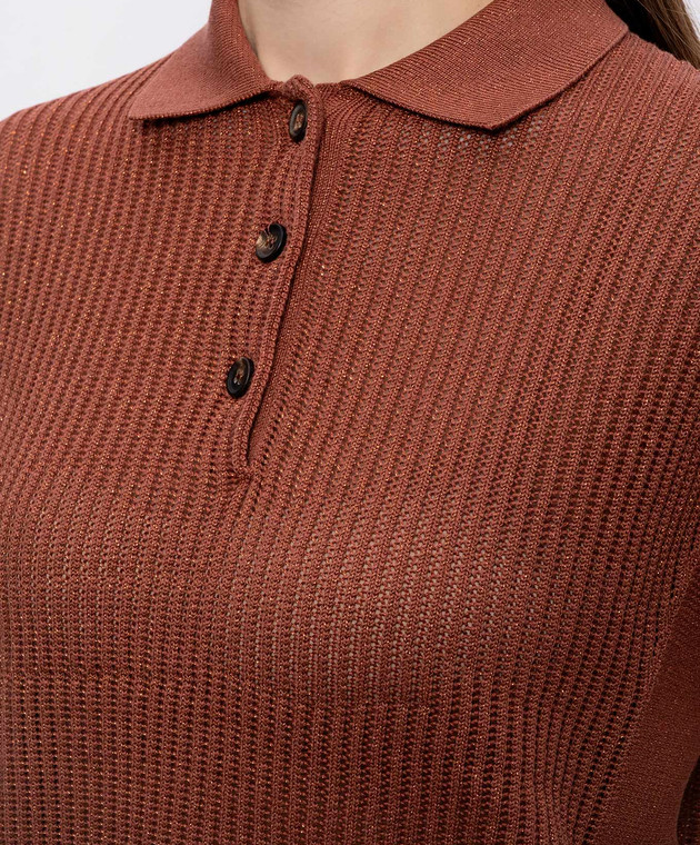 Brunello Cucinelli Теракотове поло з люрексом MST258305 зображення 5
