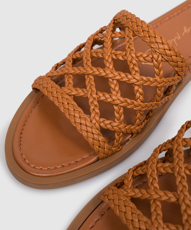 Babe Pay Pls Коричневі шкіряні шльопанці з плетінням SLIPY зображення 5