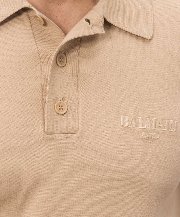 Balmain Бежевое поло с вышивкой логотипа HH1GB045KK24 изображение 5
