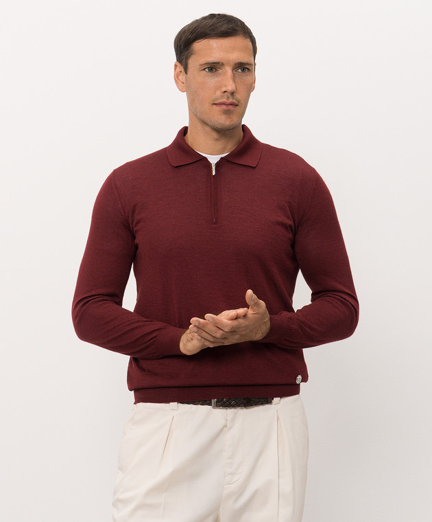Bertolo Cashmere Бордовое поло из шерсти и шелка с молнией 90083700000658 изображение 3