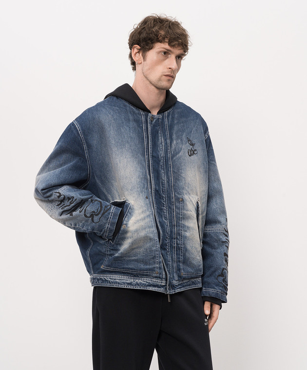 Off-White Синя утеплена джинсова куртка з ефектом потертості 44MYE09MS26D001 зображення 3