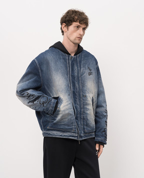 Off-White Синя утеплена джинсова куртка з ефектом потертості 44MYE09MS26D001