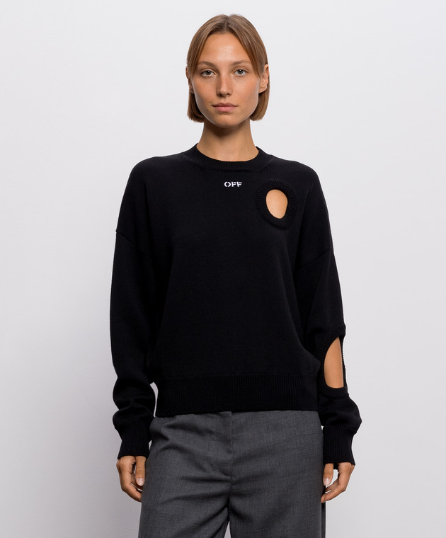 Off-White Черный джемпер из шерсти с фигурными вырезами 2FE00527T изображение 3