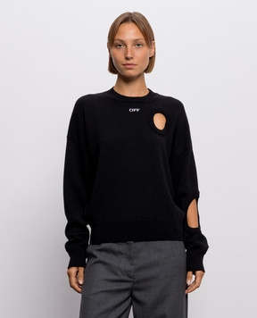 Off-White Черный джемпер из шерсти с фигурными вырезами 2FE00527T