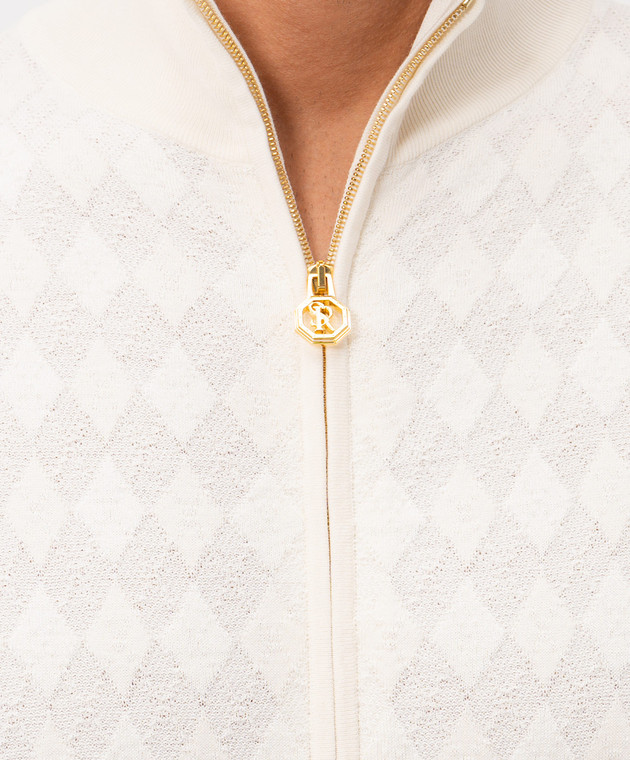 Stefano Ricci Кардиган кольору айворі із шовком у візерунок K414017R30F26268 зображення 5