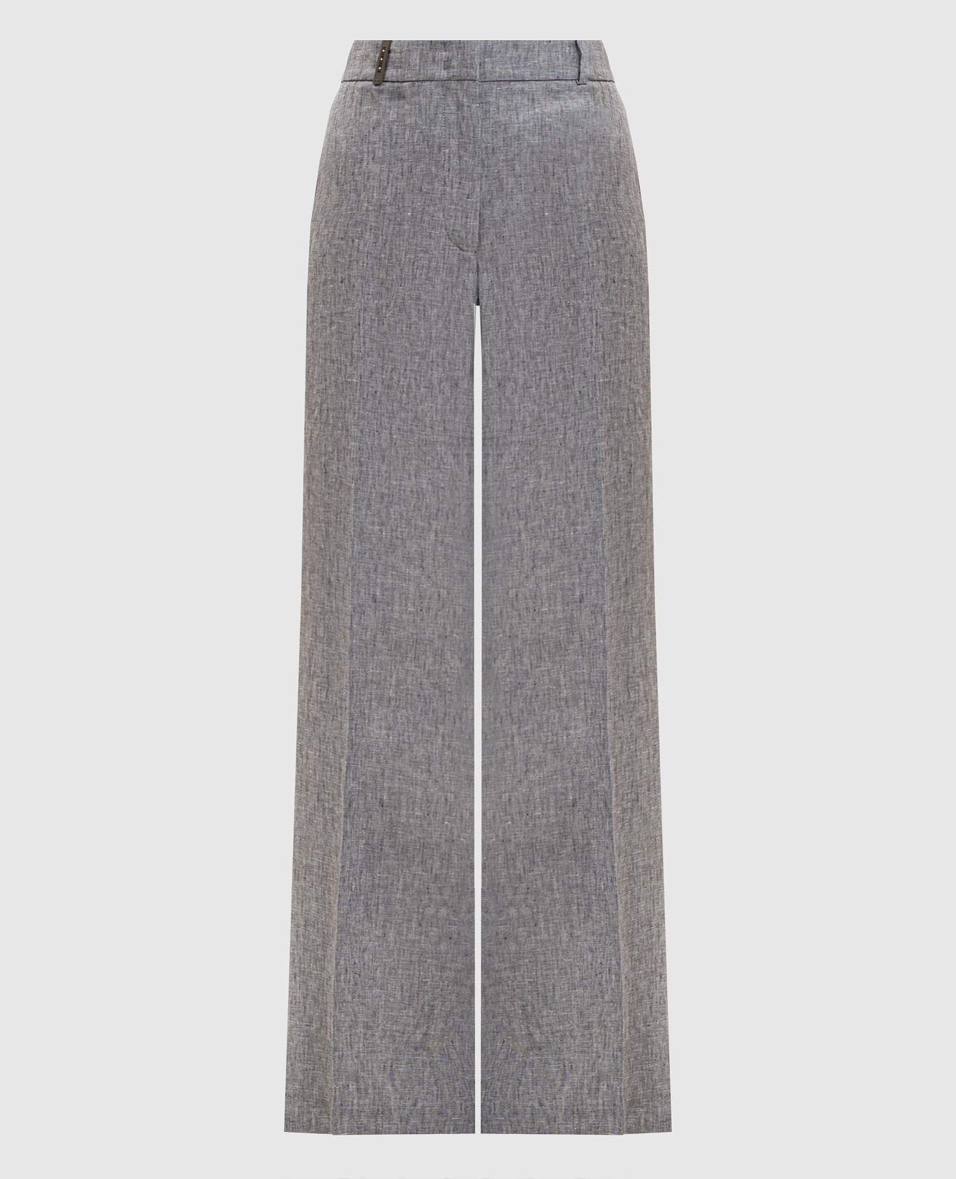 Серые брюки из льна с брендовой нашивкой