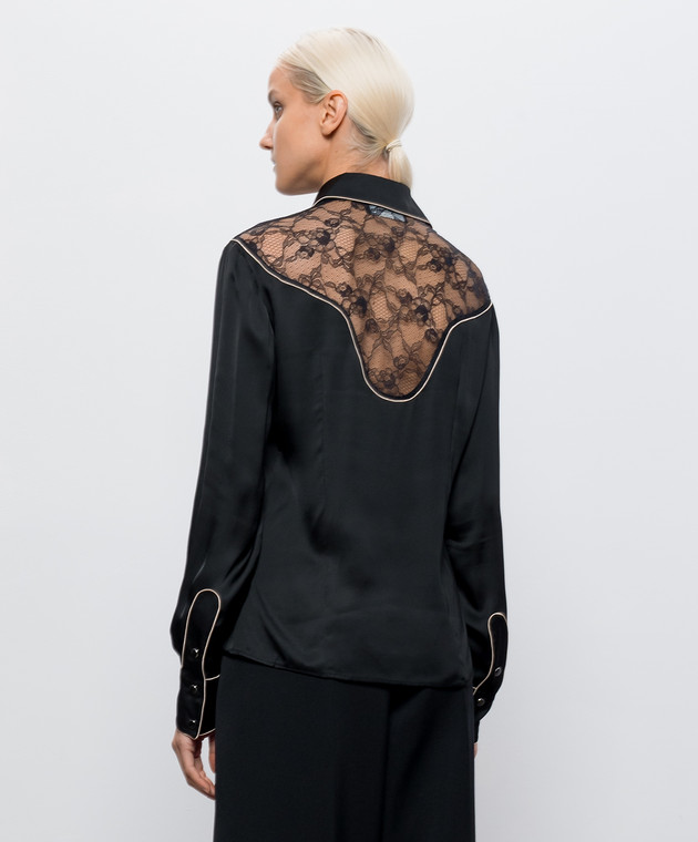 AMIRI Черная блуза с кружевом AW426SH009 изображение 4