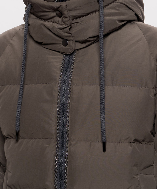 Brunello Cucinelli Коричневый стеганый пуховик с цепочкой мониль MH5257216 изображение 5