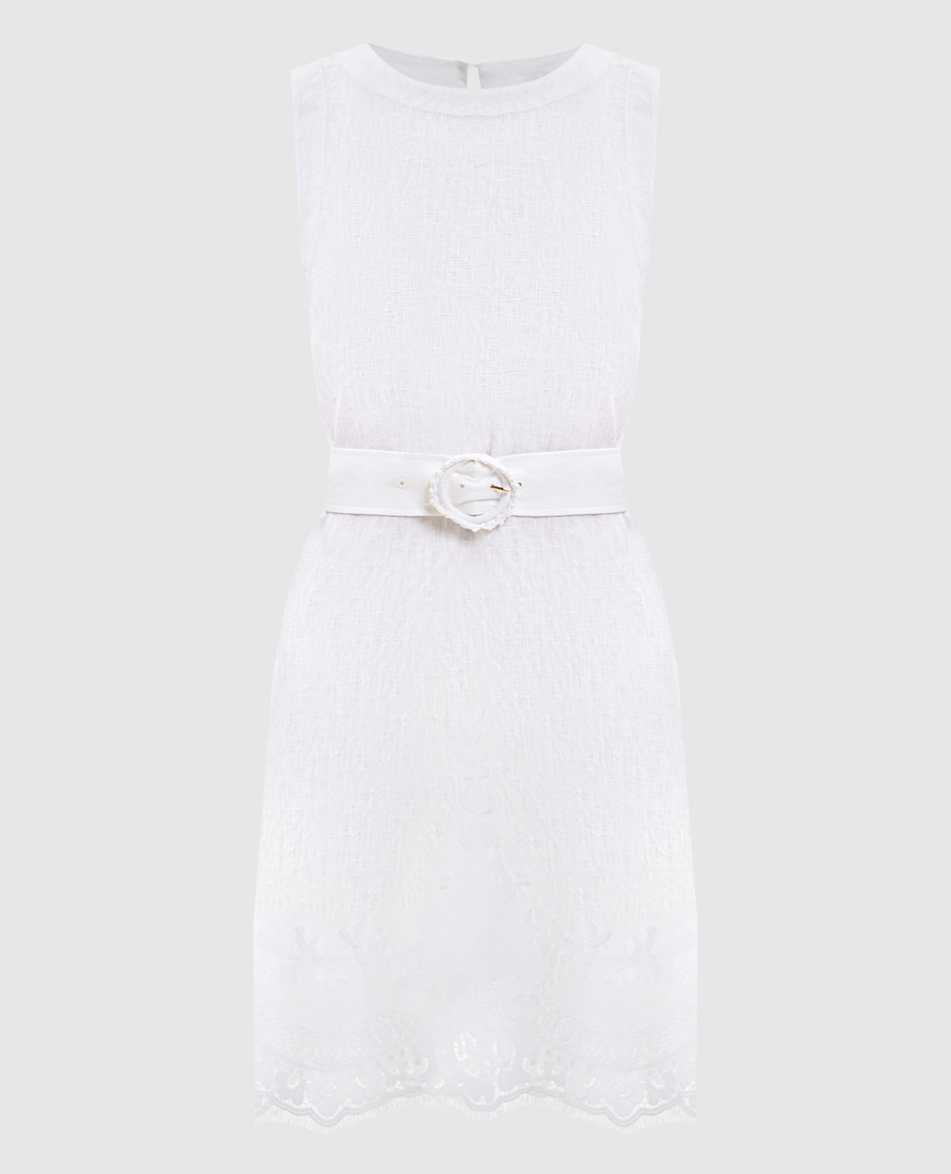 Белое платье мини из льна с кружевом