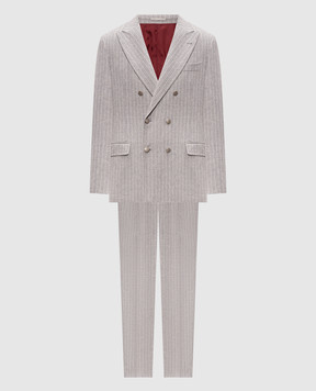 Brunello Cucinelli Серый костюм из шерсти и кашемира в полоску MV440LDPH8