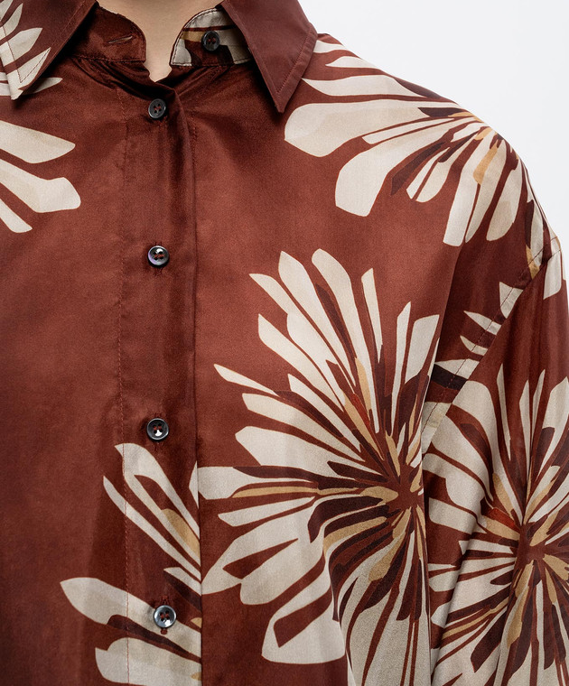 Brunello Cucinelli Коричневые блузки из шелка в принт MQ967RH206 изображение 5