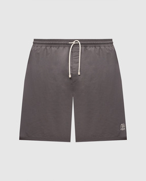 Brunello Cucinelli Сірі шорти для плавання з вишивкою емблеми MW817043