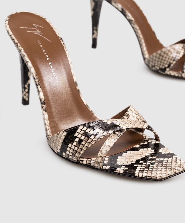 Giuseppe Zanotti Бежевые мюли кожаные Brivido с тиснением под кожу рептилии E600070 изображение 5