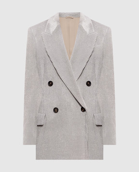 Brunello Cucinelli Серый двубортный вельветовый жакет с люрексом MG5687369