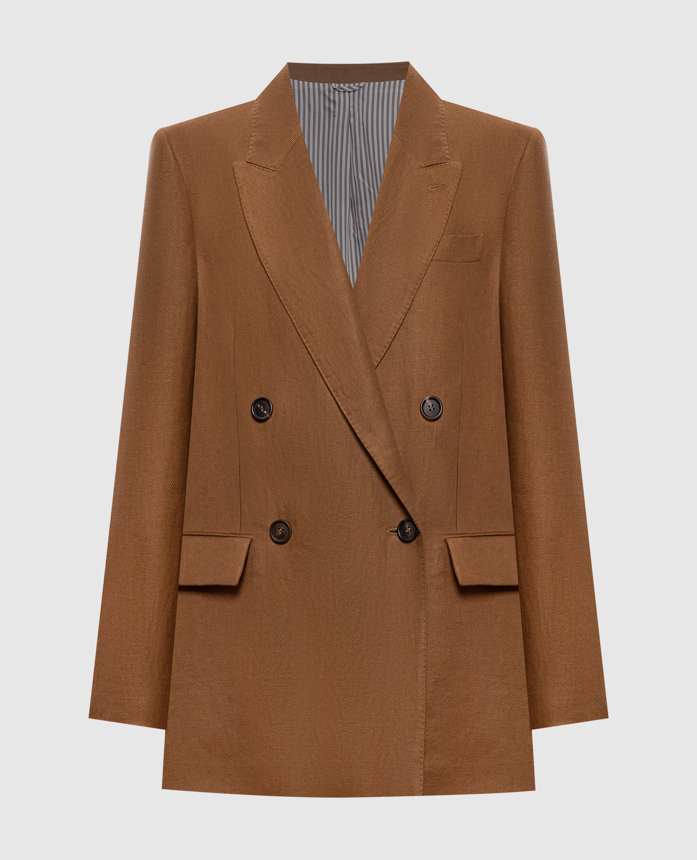 Коричневий жакет з льону з ланцюжком