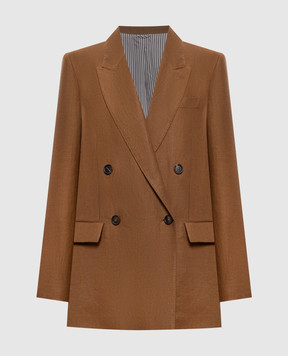 Brunello Cucinelli Коричневий жакет з льону з ланцюжком MH5277317