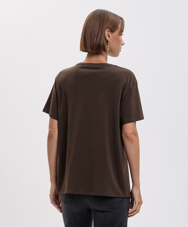 Twinset Коричневая футболка с фактурным логотипом 262TP2303 изображение 4