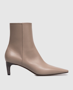 Brunello Cucinelli Бежеві шкіряні ботильйони з ланцюжком моніль MZSKC3356P