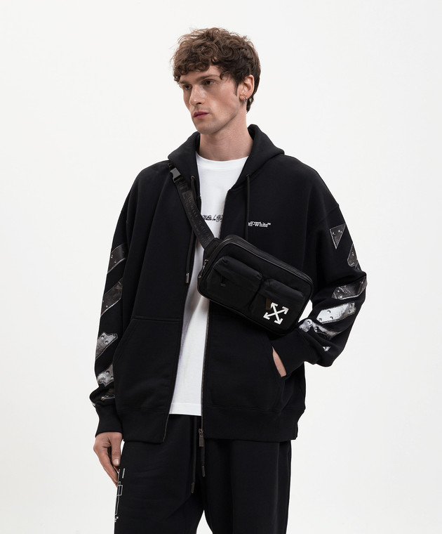 Off-White Черная поясная сумка с принтом эмблемы и логотип OMNT002S26FAB001 изображение 2