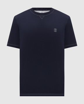 Brunello Cucinelli Синяя футболка с вышивкой эмблемы M0B131328G