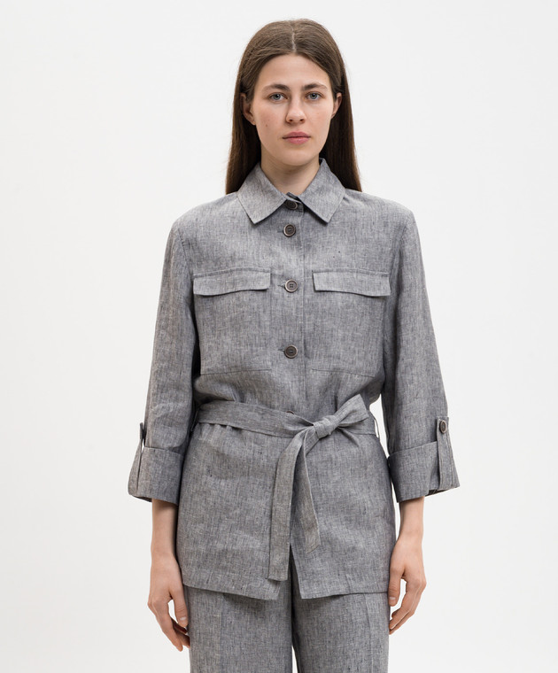 Peserico Сіра сорочка з льону з поясом S01225A02629 зображення 3