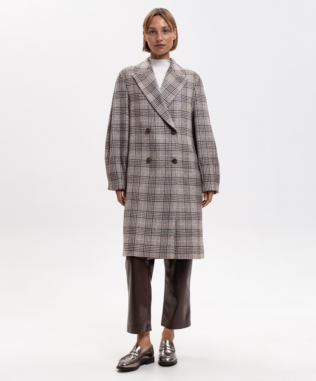 Twinset Серое двубортное пальто с шерстью в клеточку 262TP2740 изображение 3