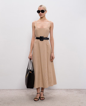 Twinset Бежева сукня міді з льоном 261TF2021