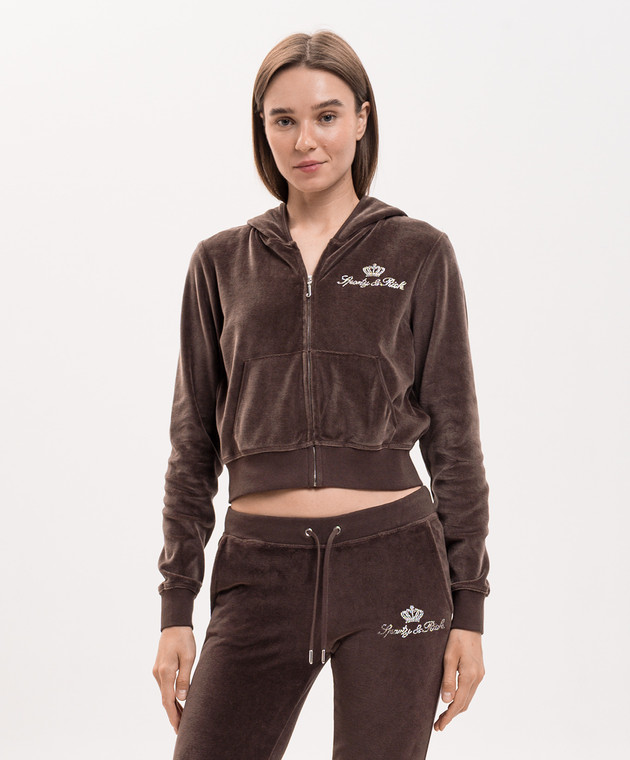 Sporty & Rich Коричневая велюровая спортивная куртка Juicy CA046716689BR03 изображение 3