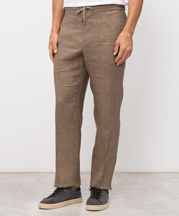 CAPOBIANCO Коричневі штани з льону 20M811LL00 зображення 3