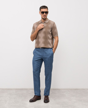 Stefano Ricci Бежевое поло с шелком в узор K818105P31F26171