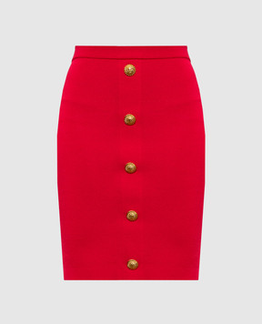 Balmain Красная юбка карандаш с брендовыми заклепками GF1LC018KJ43
