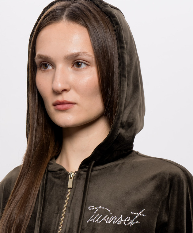 Twinset Велюровый спортивный костюм цвета хаки 262LI2TAA изображение 5