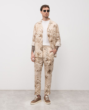 ISAIA Бежевая рубашка из льна в принт CAM218C1110