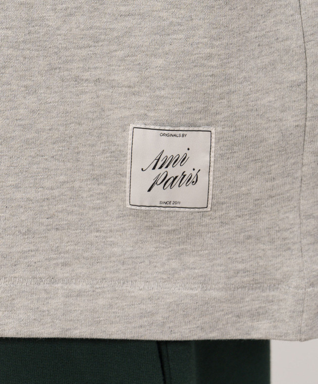 Ami Paris Серая меланжевая футболка с нашивкой логотипа UTS406JE0239 изображение 5